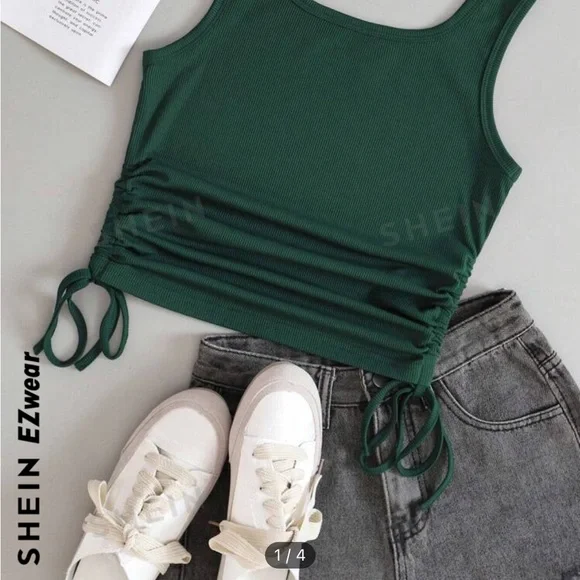 SHEIN solid drawstring side tank top - Picture 2 of 2